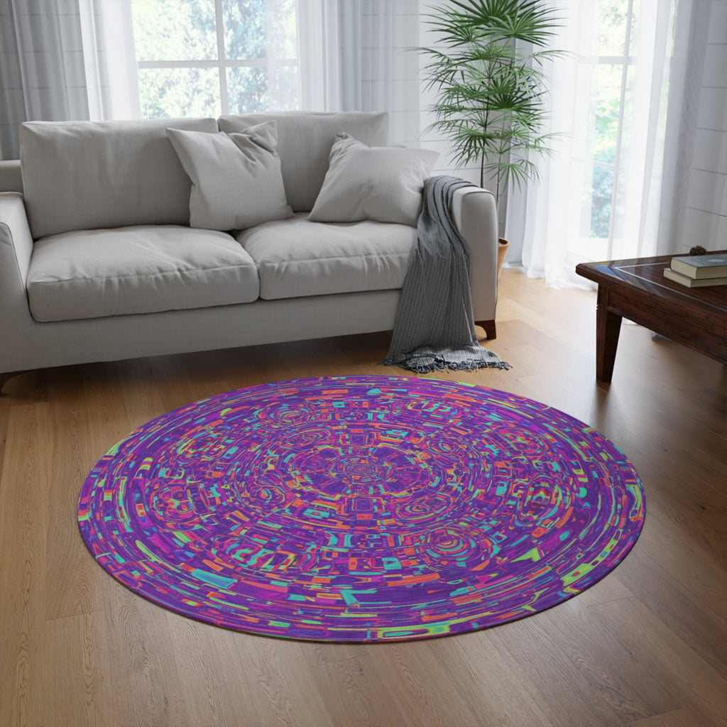 Psychedelic Kaleidoscope Round Rug — Vibrant Purple Mandala Accent Mat
