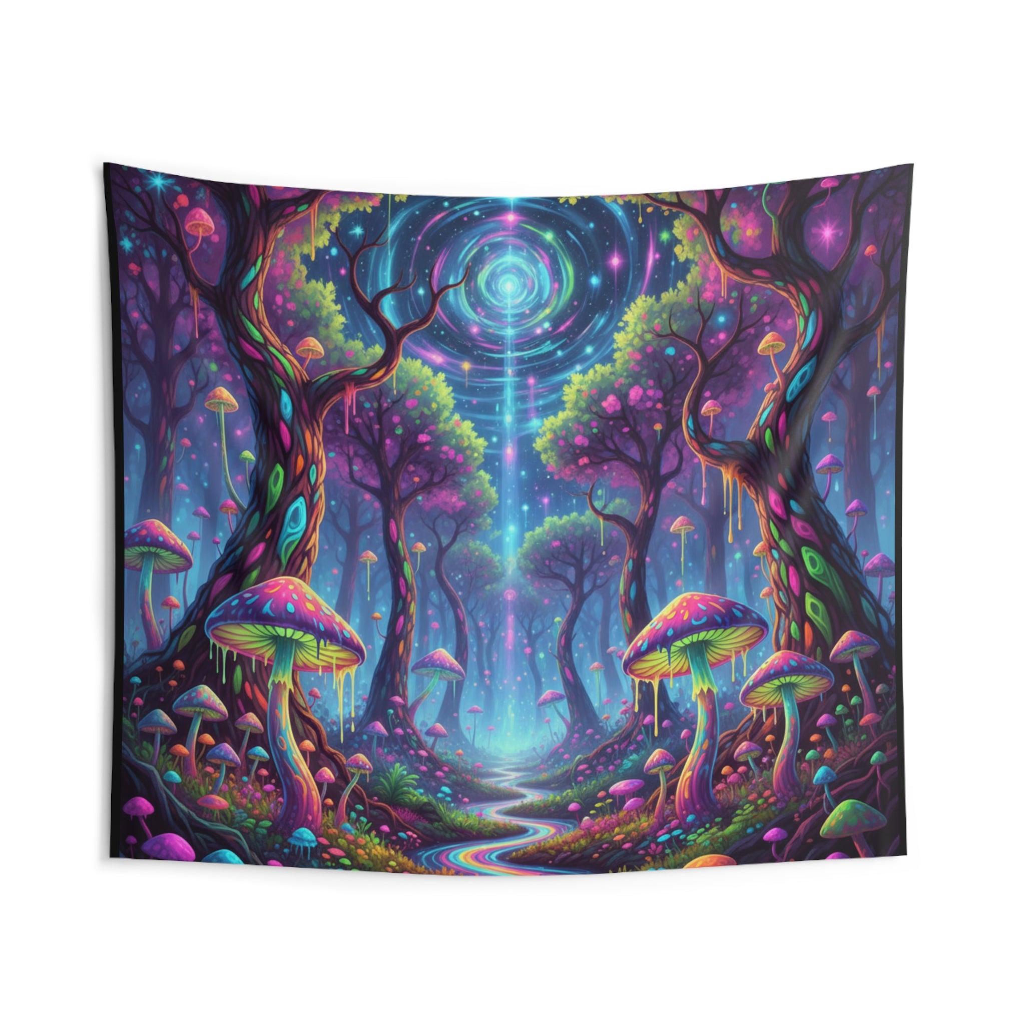 Psychedelic Mushroom Forest Wall Tapestry — Fantasy Boho Mandala Decor