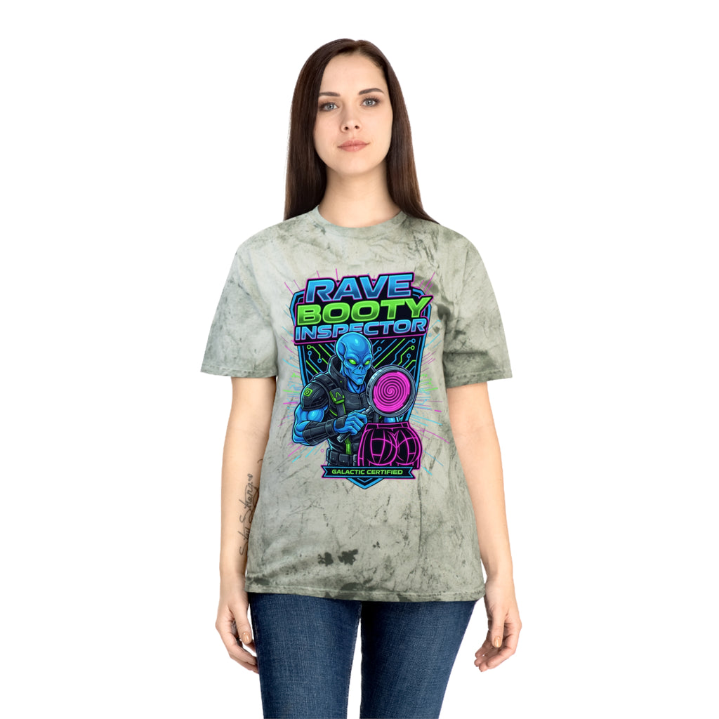 Rave Booty Inspector T‑Shirt — Neon Alien DJ Graphic Tee
