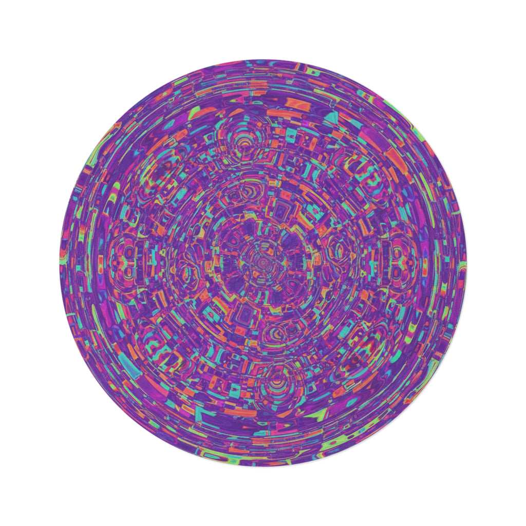 Psychedelic Kaleidoscope Round Rug — Vibrant Purple Mandala Accent Mat