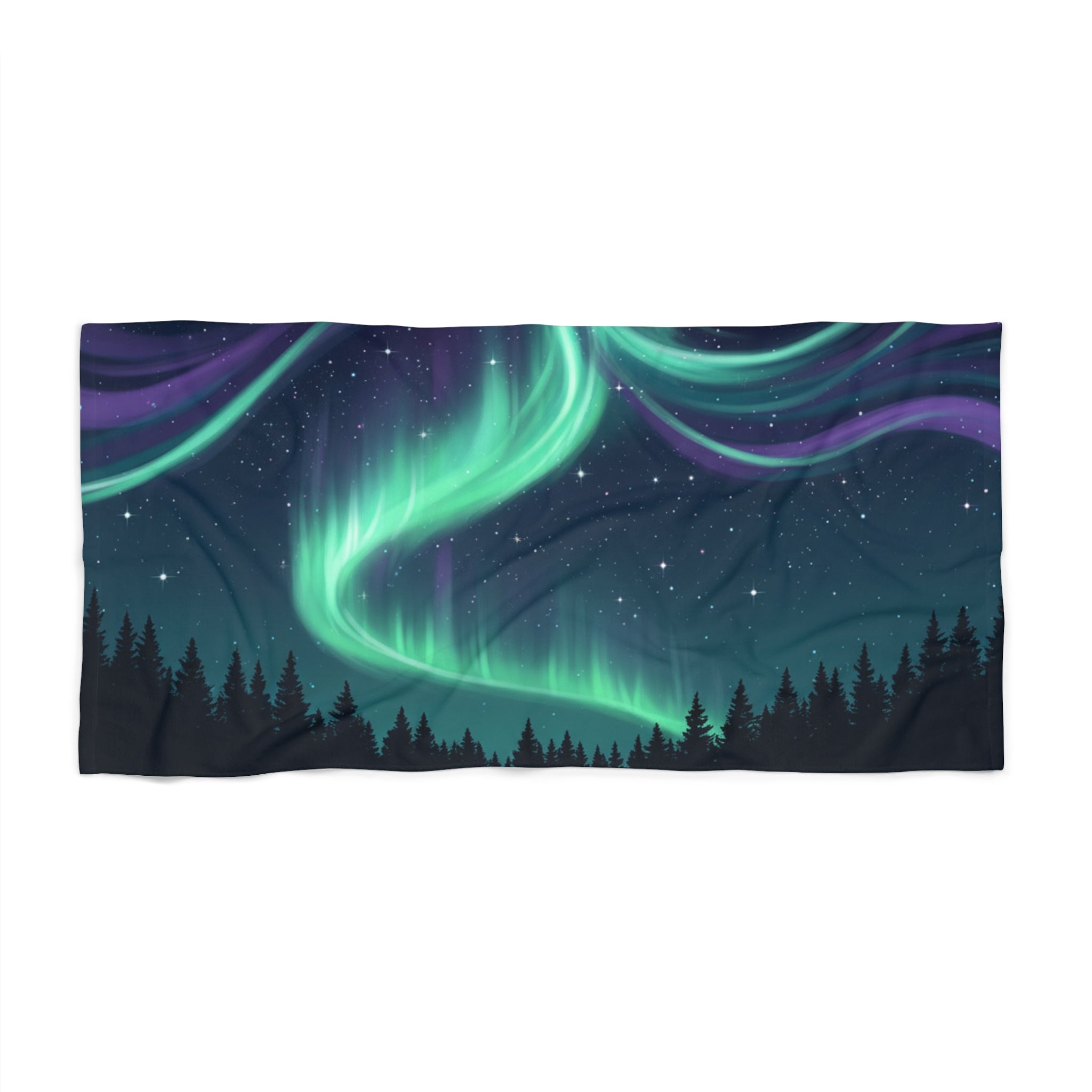 Aurora Night Sky Beach Towel — Northern Lights Sunset Coastal Towel