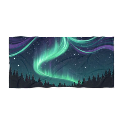 Aurora Night Sky Beach Towel — Northern Lights Sunset Coastal Towel