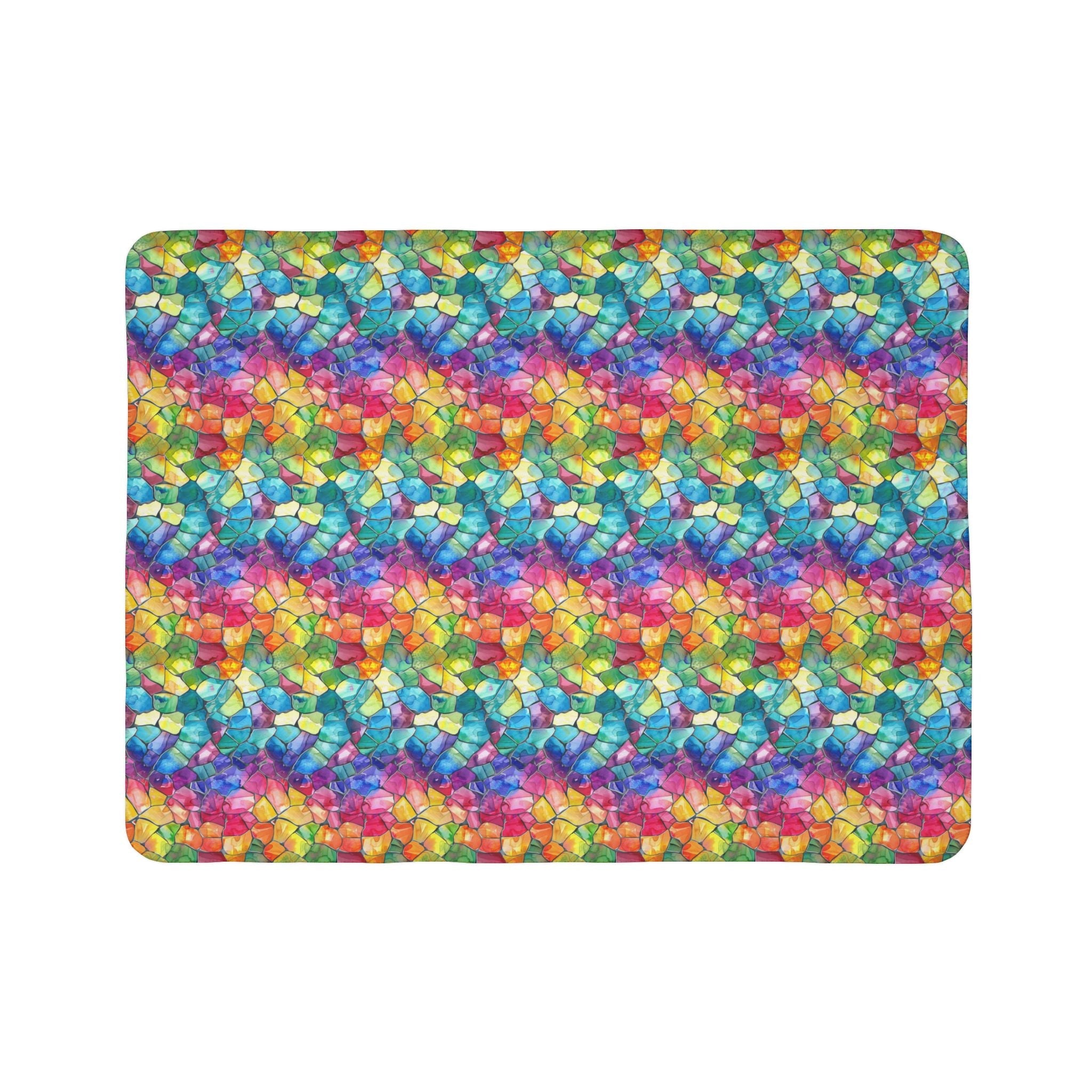 Bespattered Facade Rainbow Mosaic Vibrant Fleece Sherpa Blanket | 2 Colors & Sizes