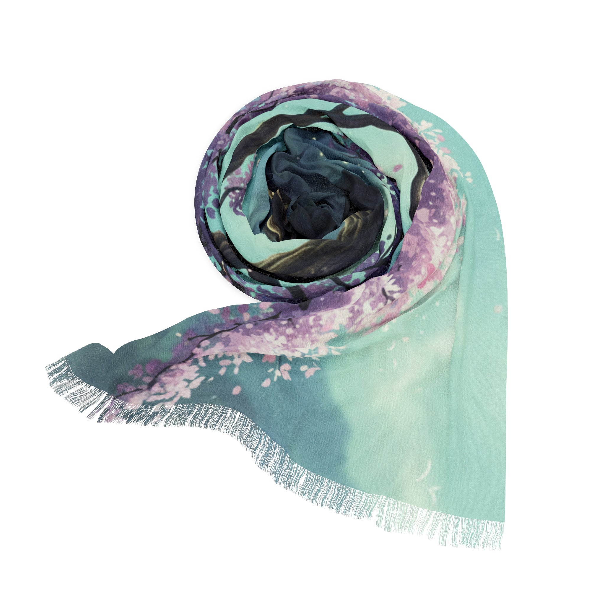 Cherry Blossom Tree Light Scarf — Ethereal Floral Spring Wrap
