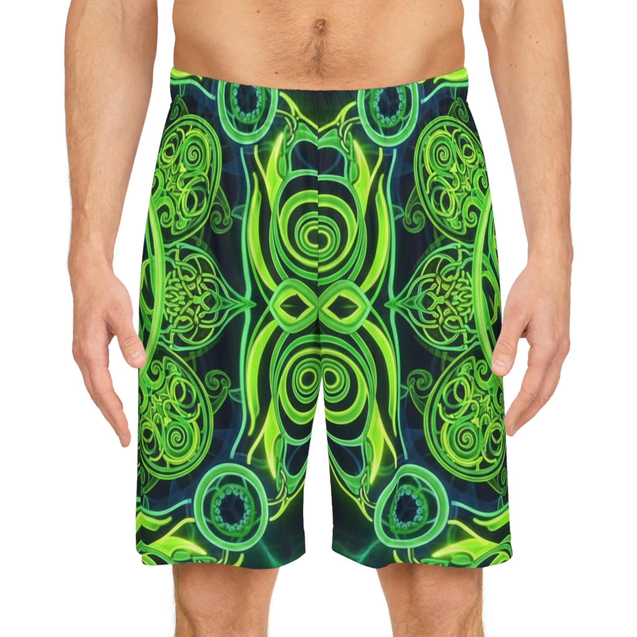 Neon Green Mandala Basketball Shorts