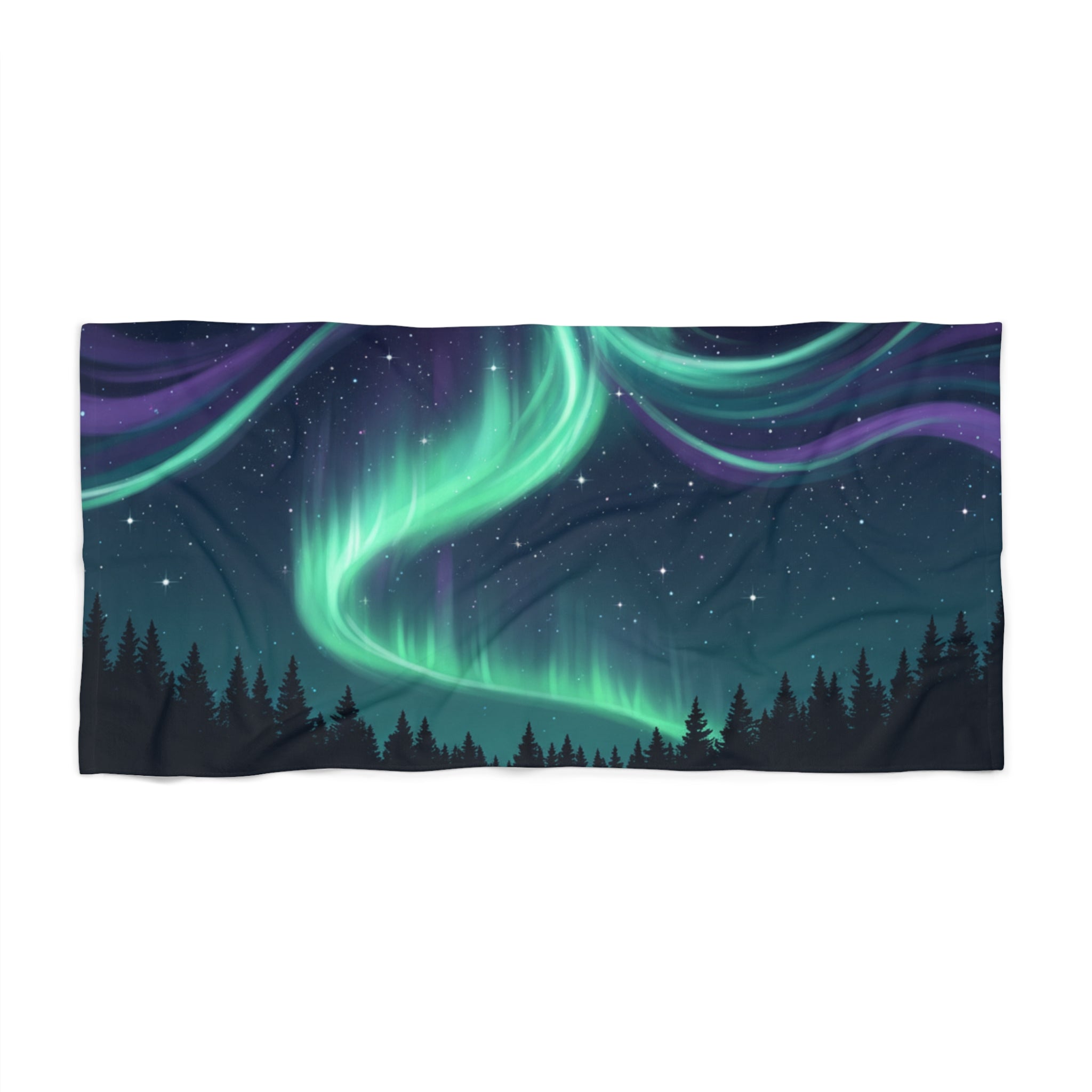 Aurora Night Sky Beach Towel — Northern Lights Sunset Coastal Towel