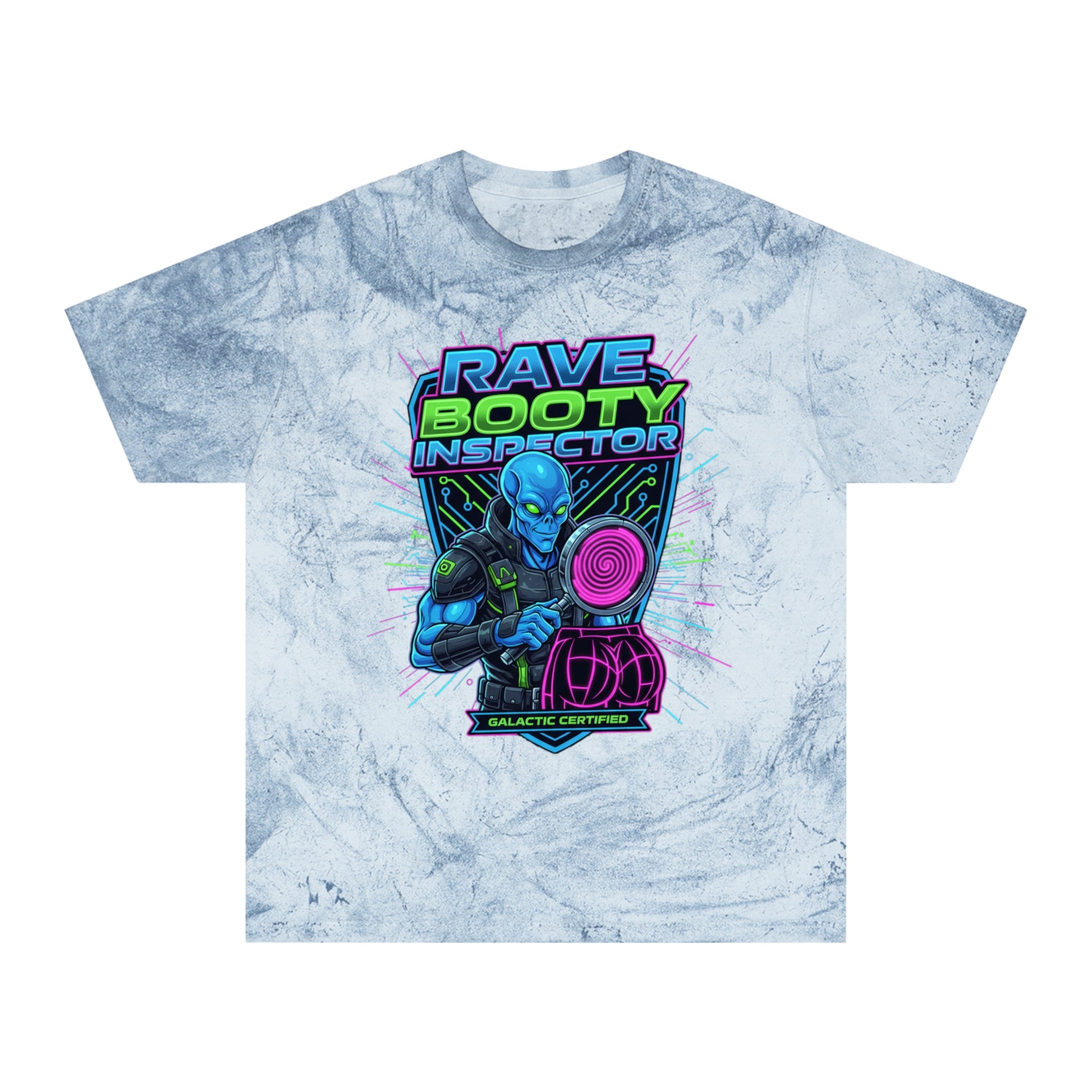 Rave Booty Inspector T‑Shirt — Neon Alien DJ Graphic Tee