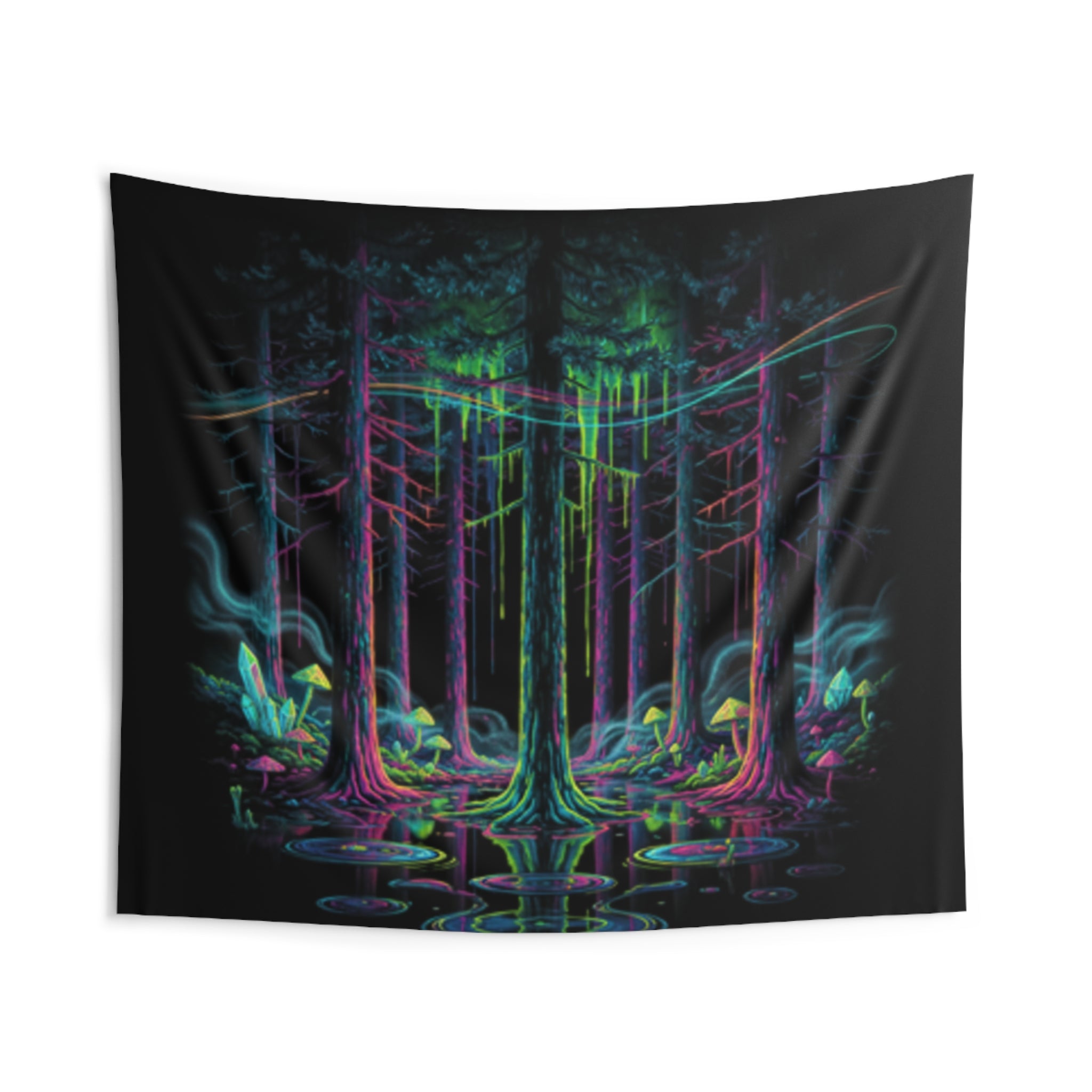 Neon Forest Wall Tapestry — Psychedelic Glowing Trees Indoor Decor