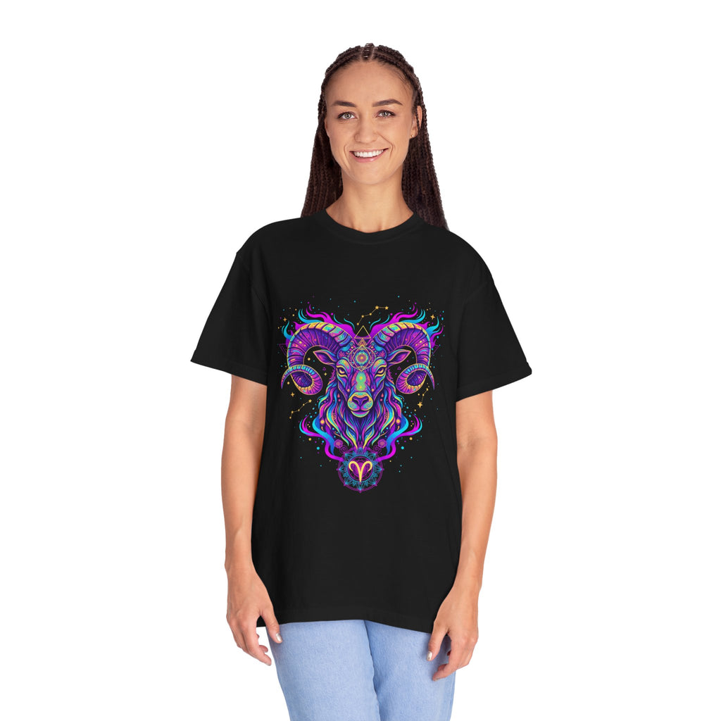 Aries Zodiac Neon Ram Astrology Graphic Tee