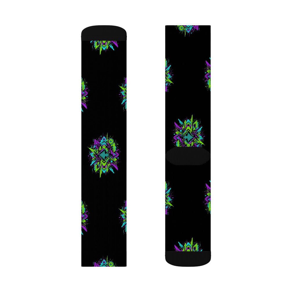 Neon Geometric Riddim Crew Socks