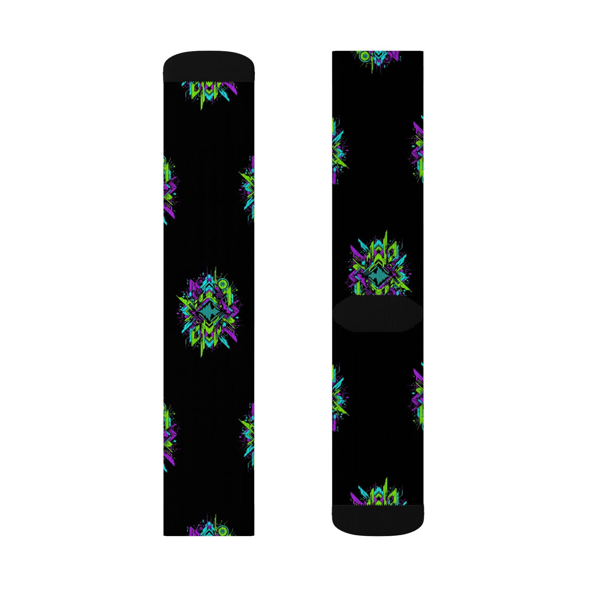 Neon Geometric Riddim Crew Socks