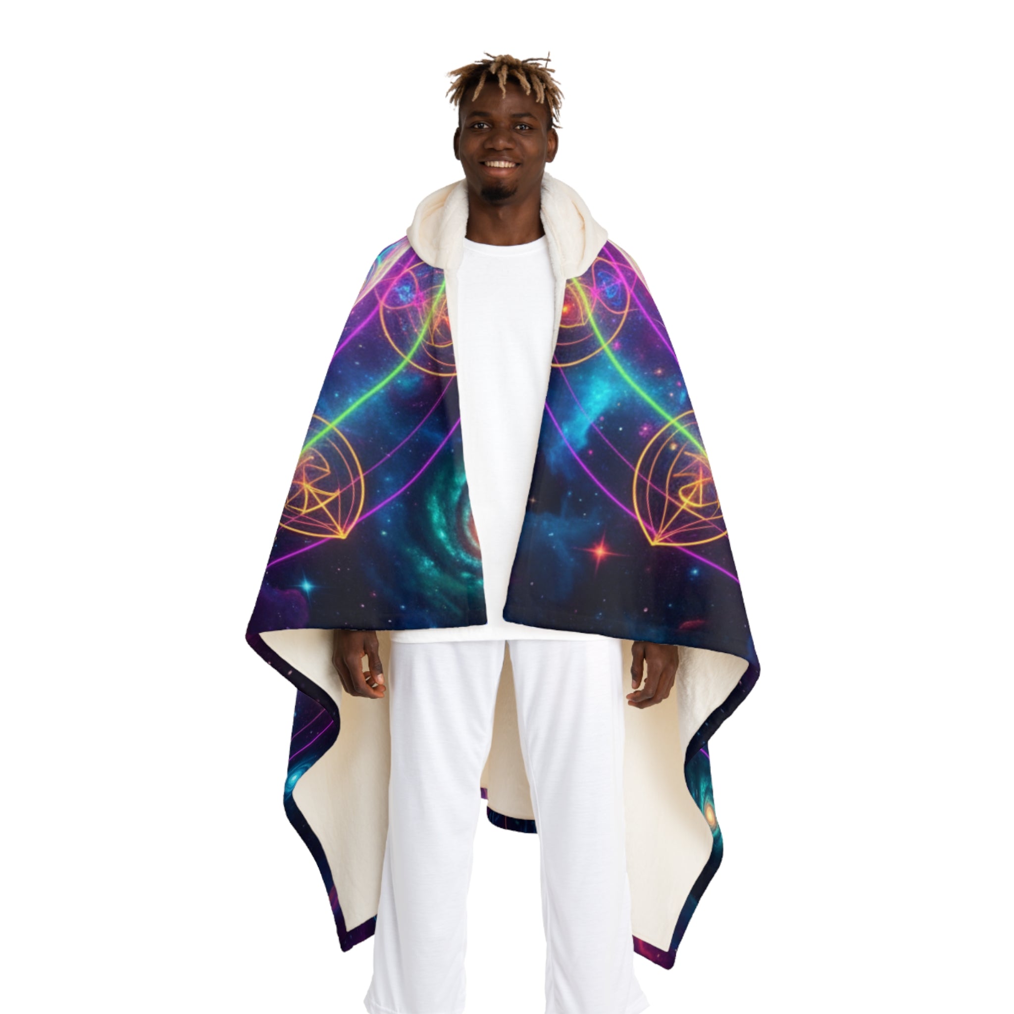 Celestial Pentagram Hooded Blanket — Sherpa Fleece Cosmic Galaxy Throw