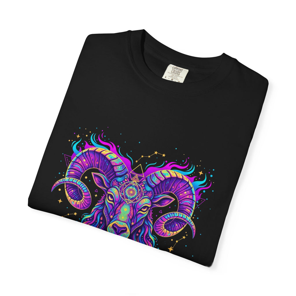 Aries Zodiac Neon Ram Astrology Graphic Tee