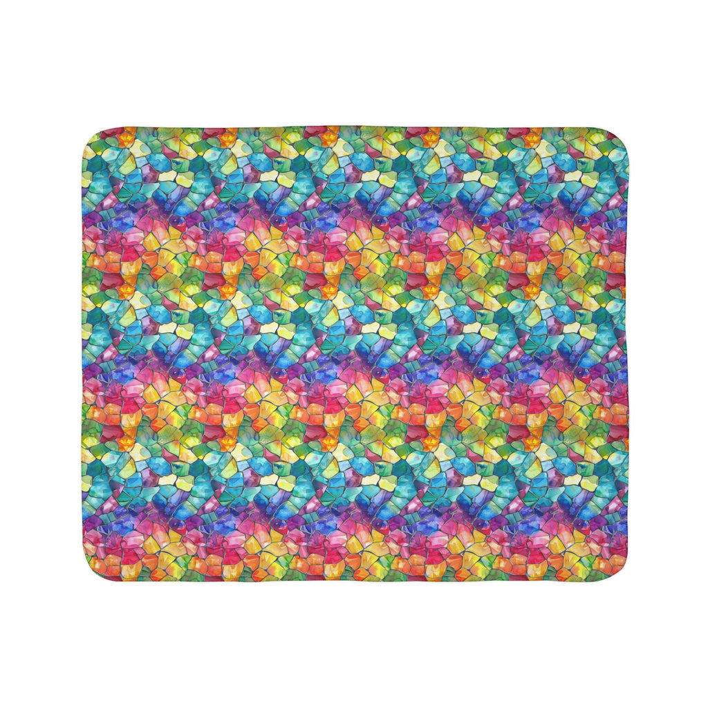 Bespattered Facade Rainbow Mosaic Vibrant Fleece Sherpa Blanket | 2 Colors & Sizes