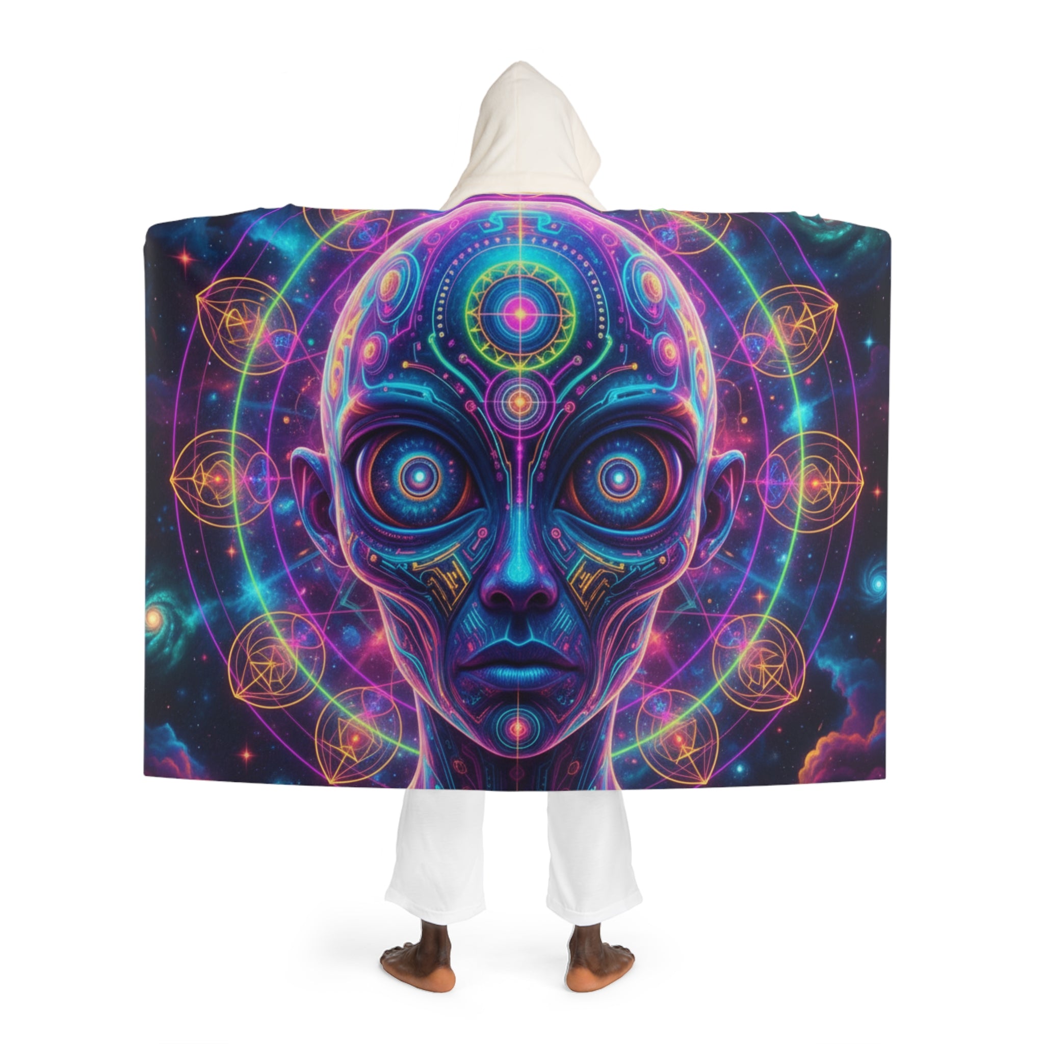 Celestial Pentagram Hooded Blanket — Sherpa Fleece Cosmic Galaxy Throw