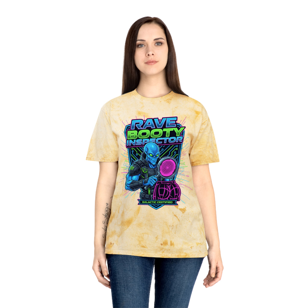 Rave Booty Inspector T‑Shirt — Neon Alien DJ Graphic Tee