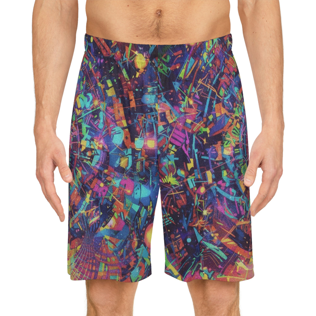 Abstract Neon Galaxy Basketball Shorts