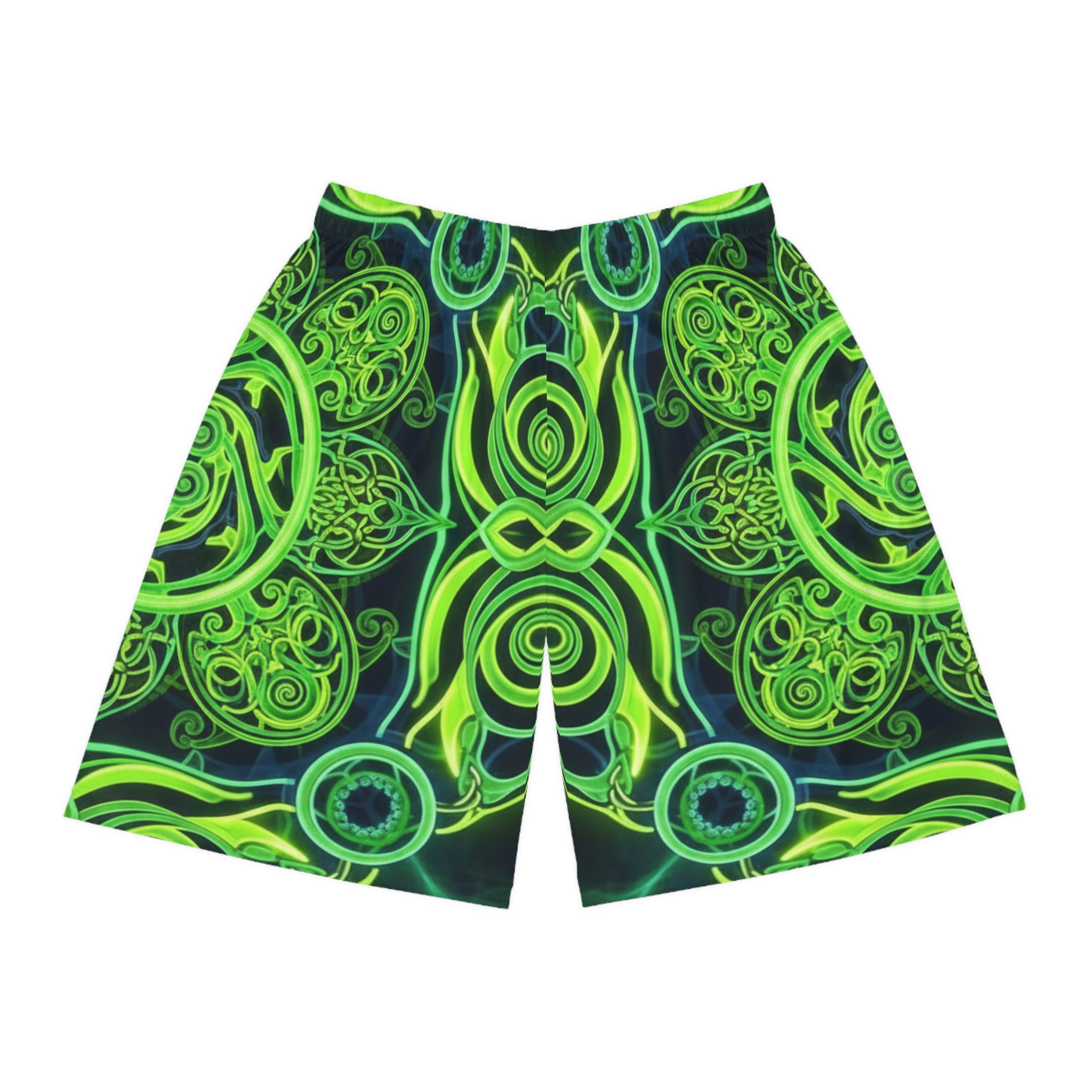 Neon Green Mandala Basketball Shorts