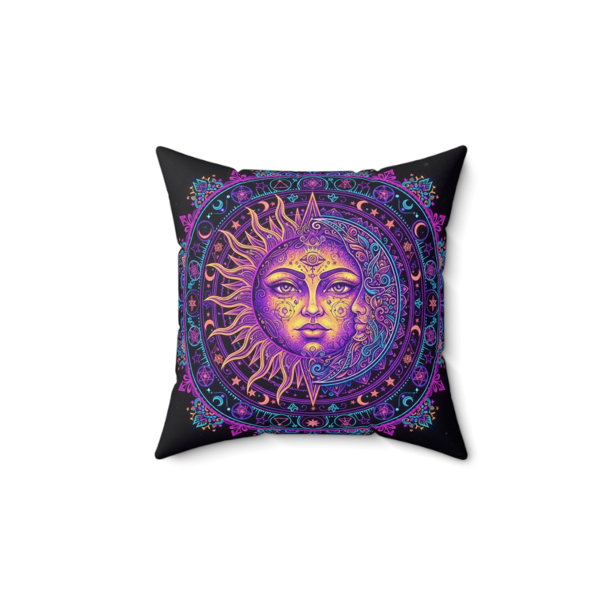 Purple Sun & Moon Bohemian Pillow