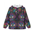 Psychedelic All-Seeing Eye Windbreaker Jacket — Neon Trippy AOP Hooded Shell