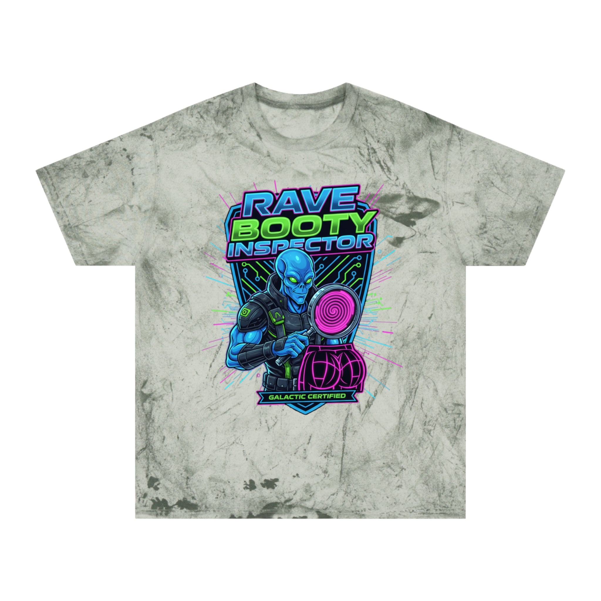 Rave Booty Inspector T‑Shirt — Neon Alien DJ Graphic Tee