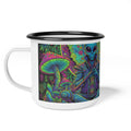 Psychedelic Alien & Sasquatch Enamel Camp Cup — Trippy Mushroom Camping Mug