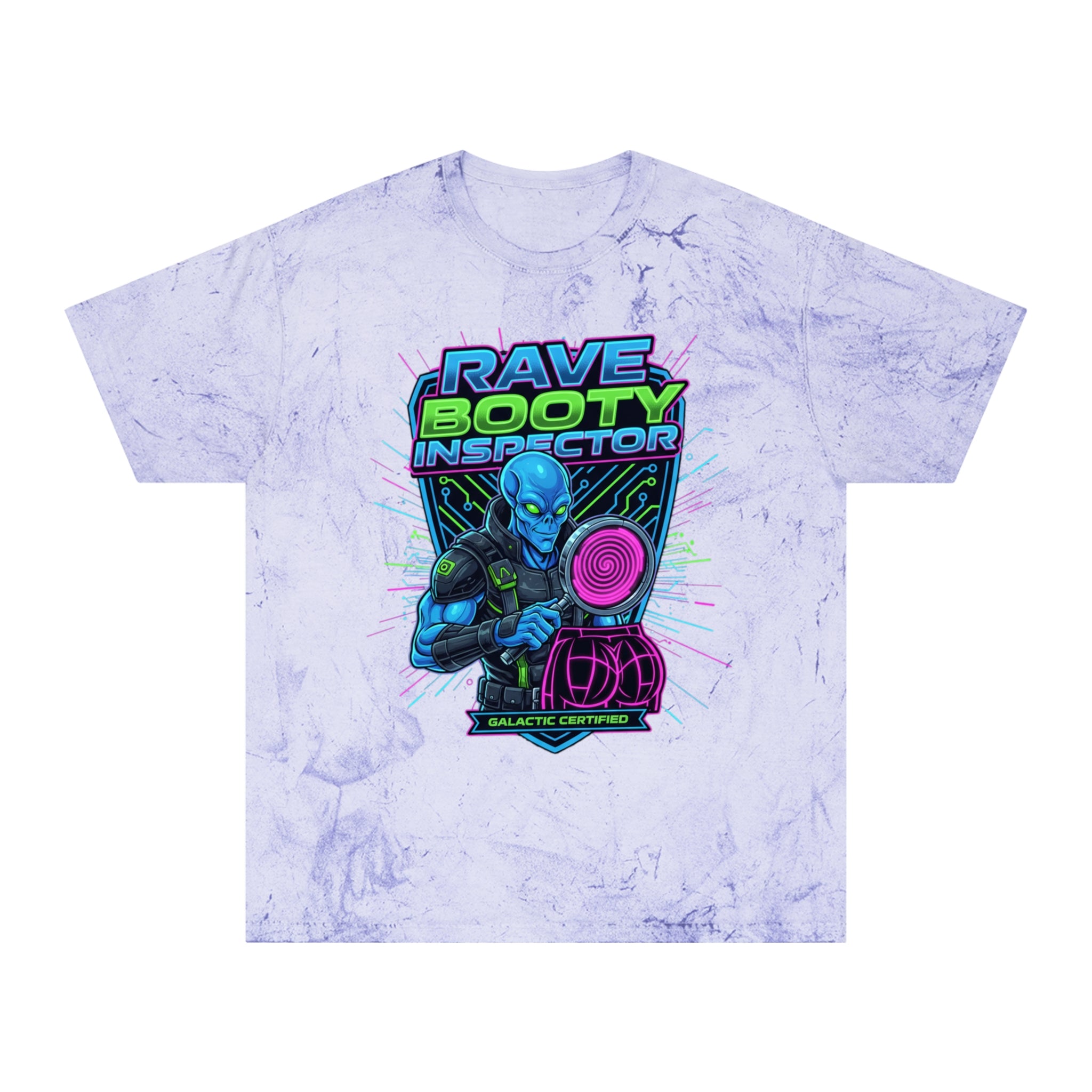 Rave Booty Inspector T‑Shirt — Neon Alien DJ Graphic Tee