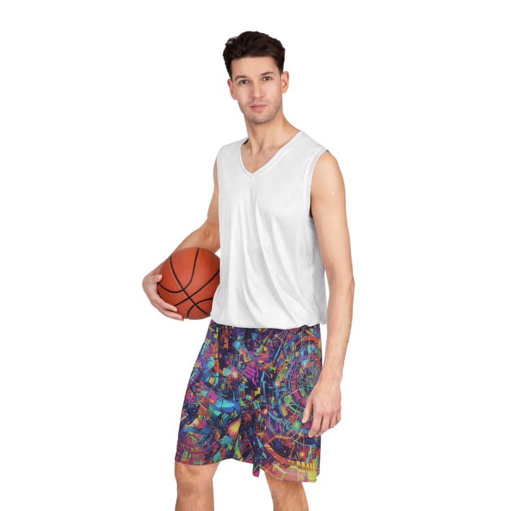 Abstract Neon Galaxy Basketball Shorts