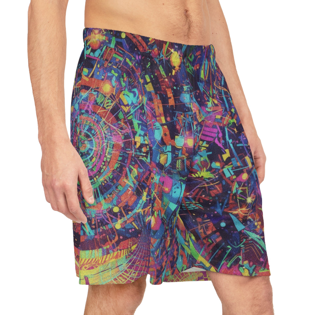Abstract Neon Galaxy Basketball Shorts