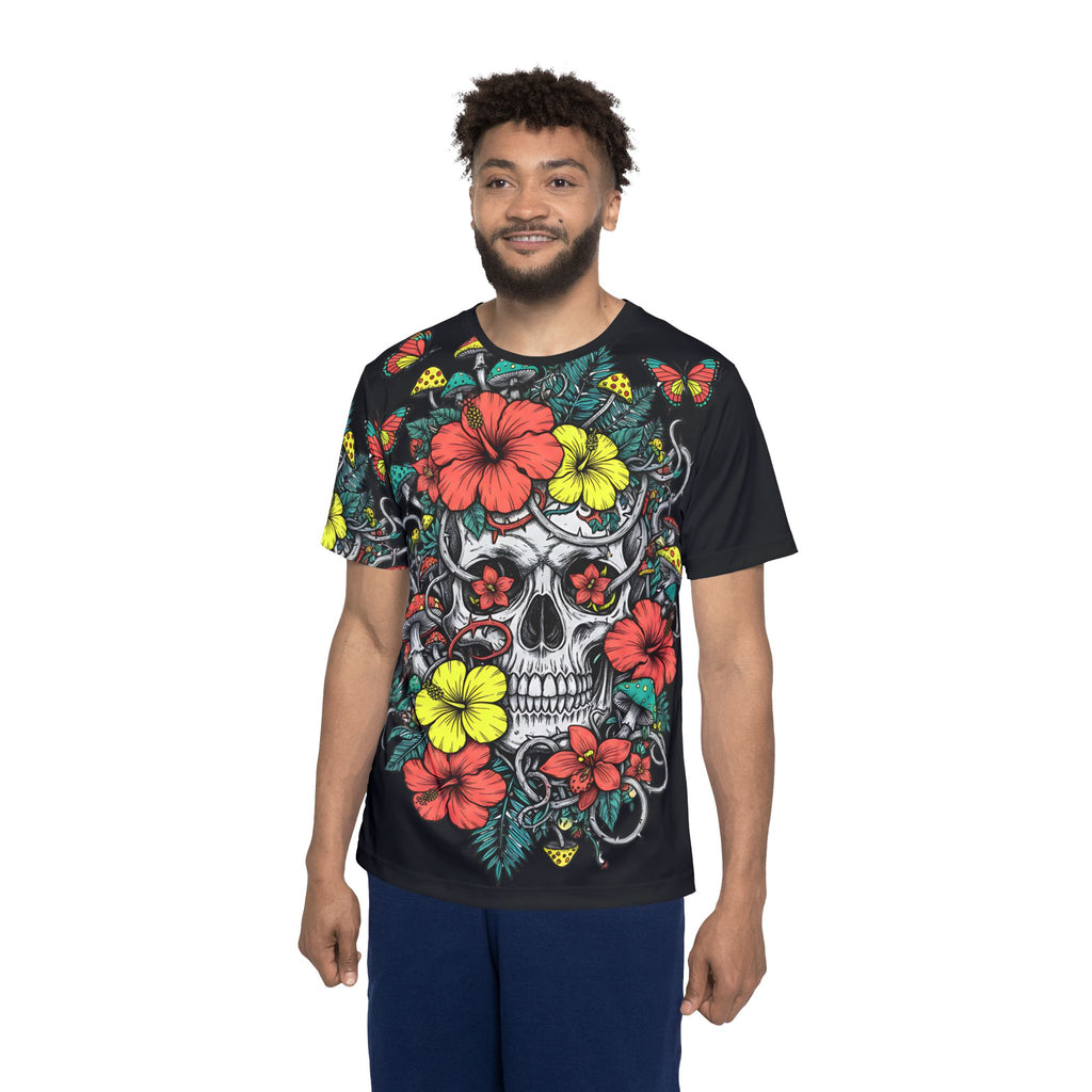 Skull & Hibiscus Graphic Jersey — Tropical Skull Floral Sports Tee