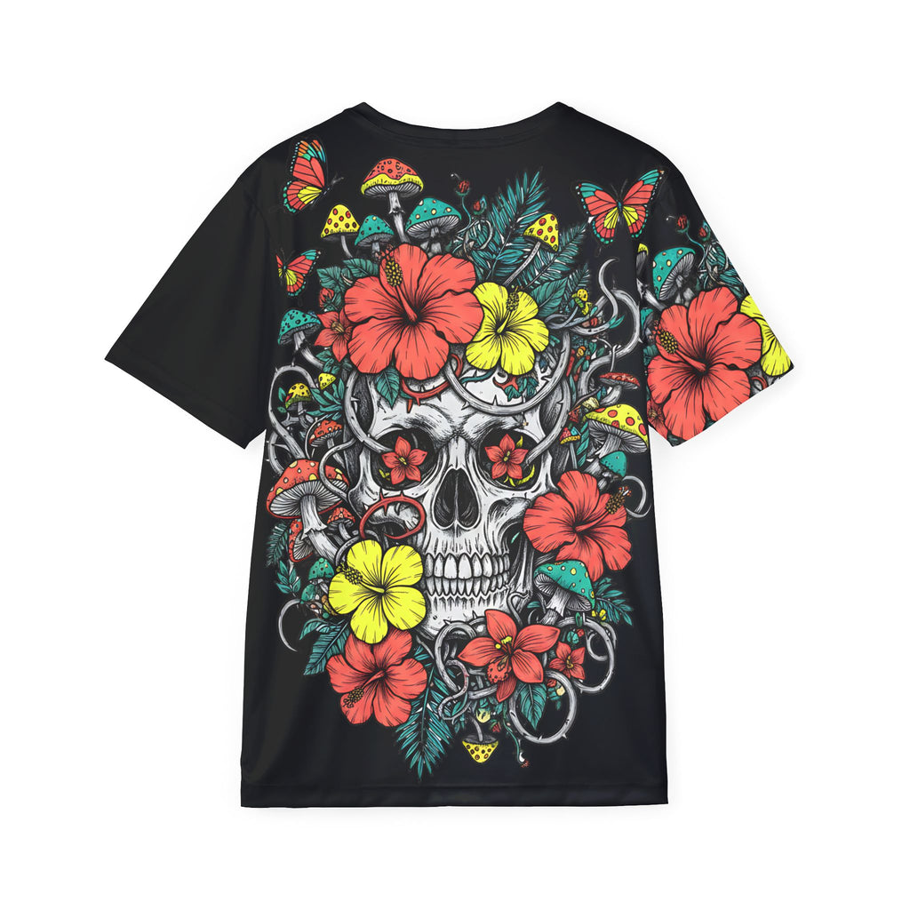 Skull & Hibiscus Graphic Jersey — Tropical Skull Floral Sports Tee