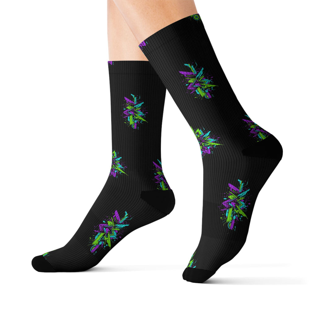 Neon Geometric Riddim Crew Socks