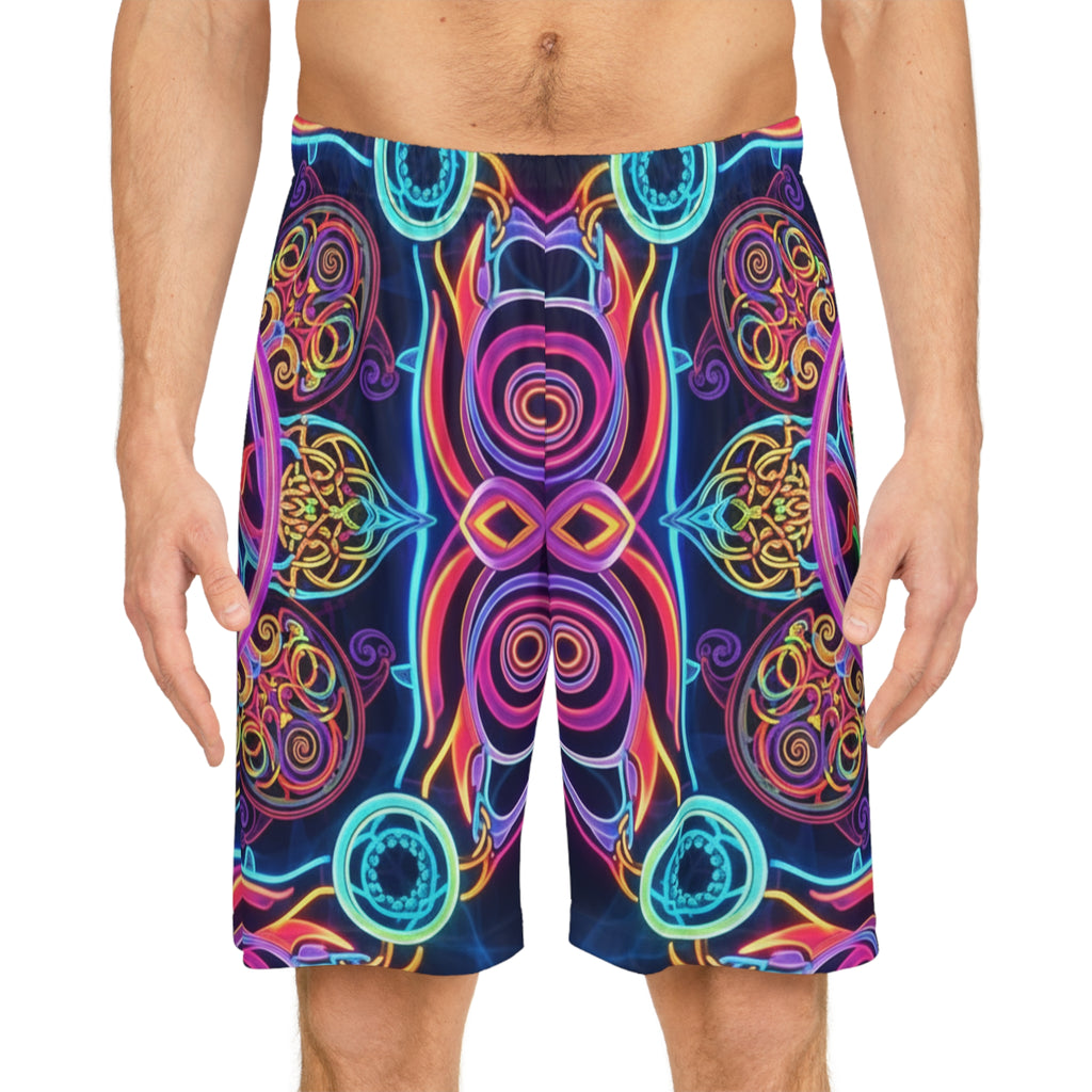 Psychedelic Neon Mandala Basketball Shorts