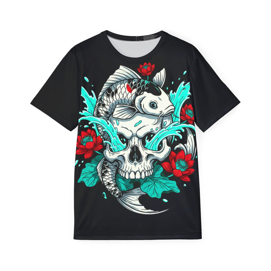 Koi Skull Graphic Jersey — Men’s Athletic Tee with Floral Tattoo Design