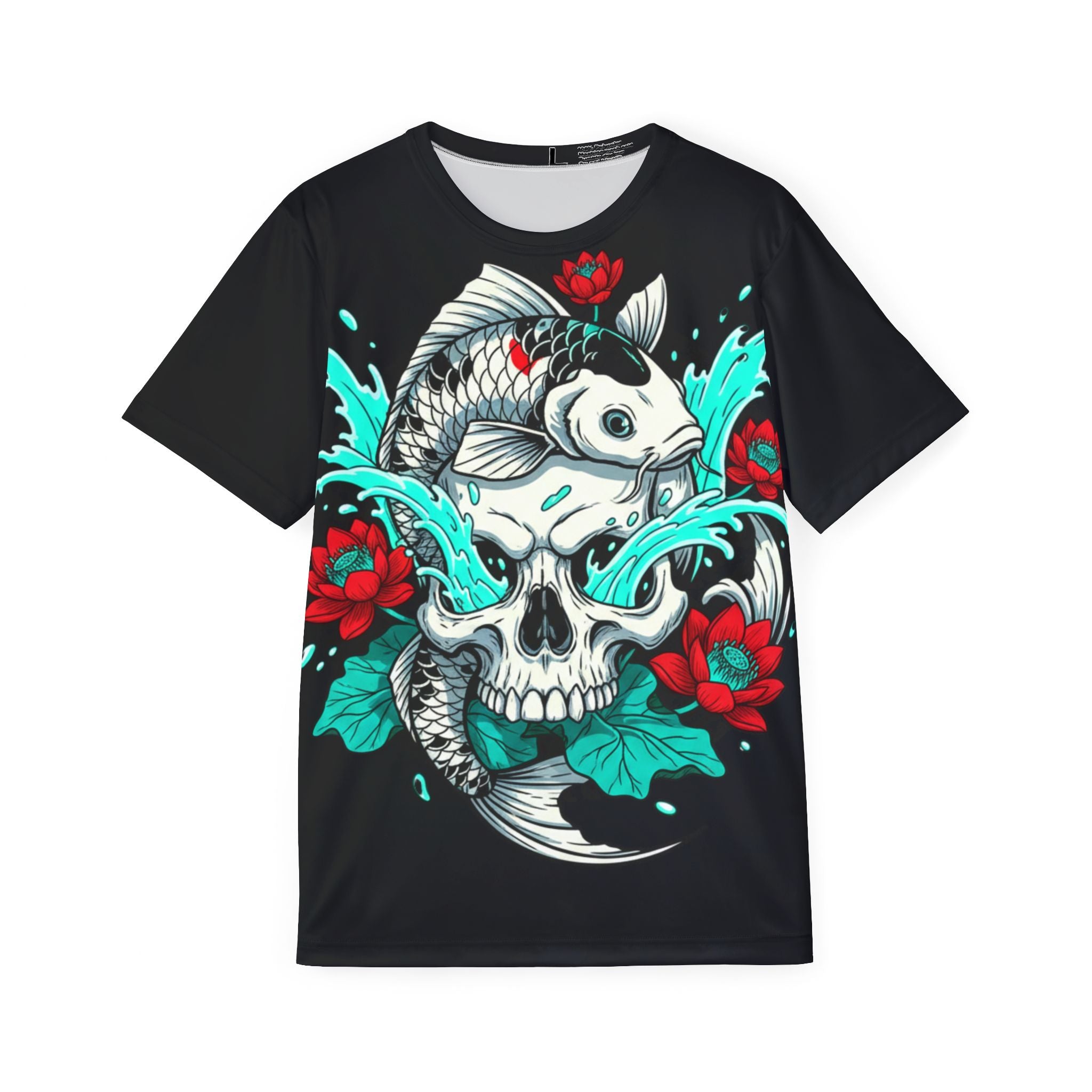 Koi Skull Graphic Jersey — Men’s Athletic Tee with Floral Tattoo Design