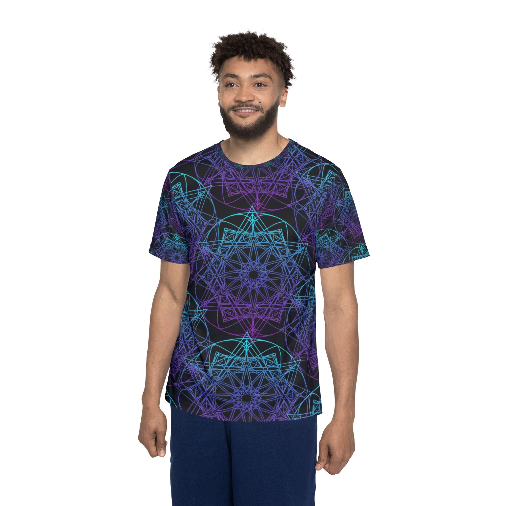 Geometric Mandala Sports Jersey – Neon Purple & Teal All-Over Print