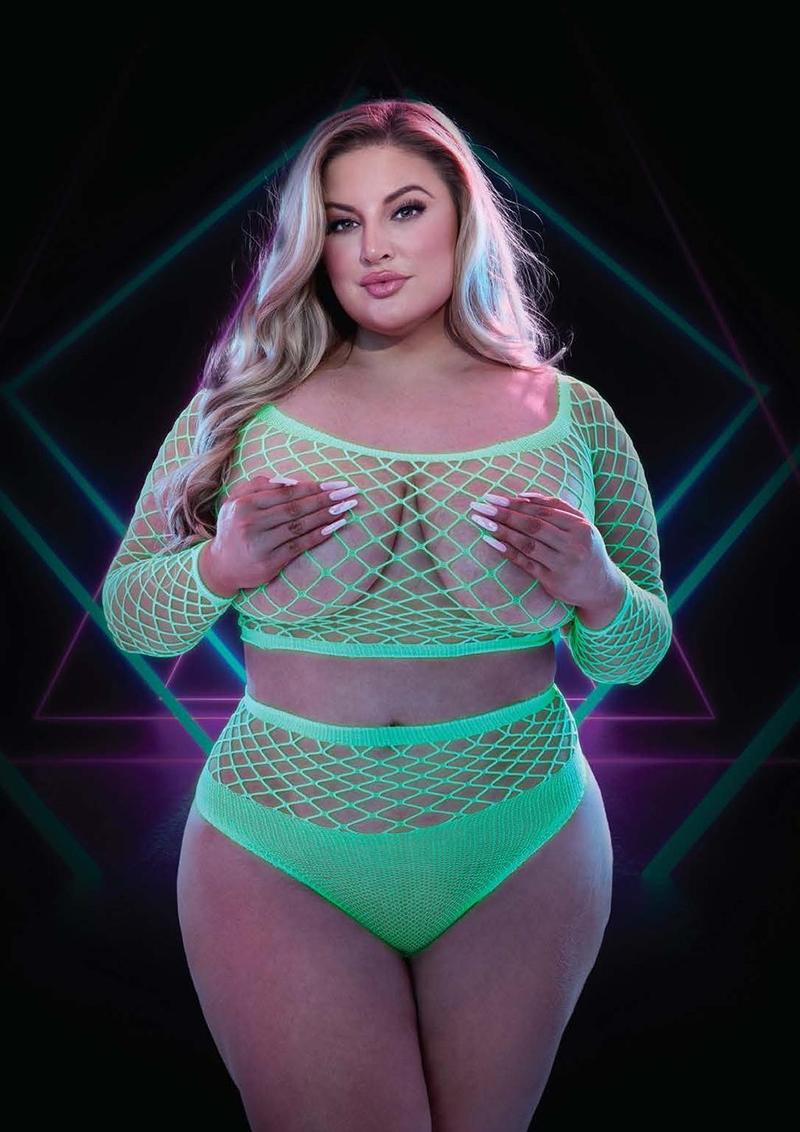 2pc Glow In The Dark Long Sleeve Crop Top and Panty