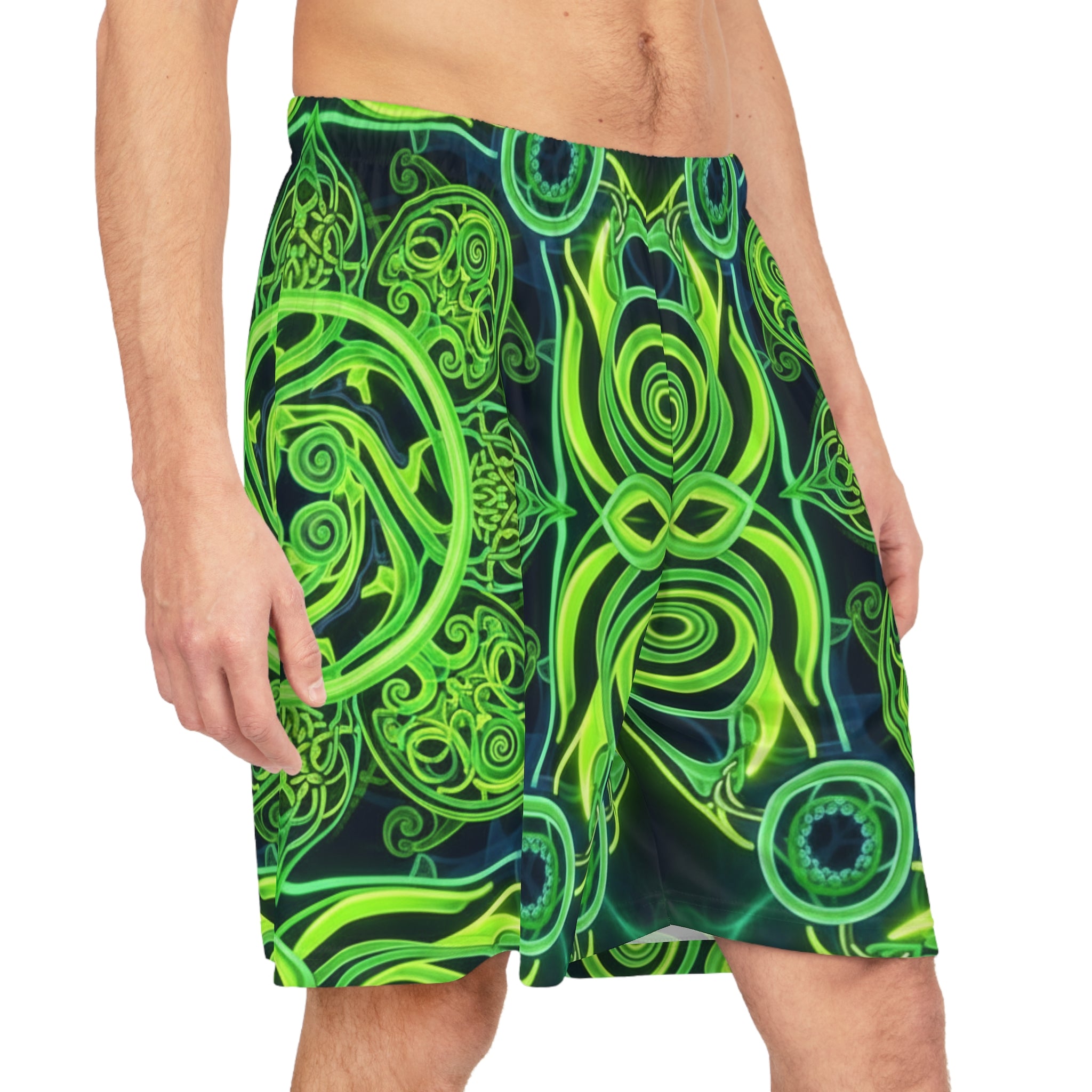 Neon Green Mandala Basketball Shorts