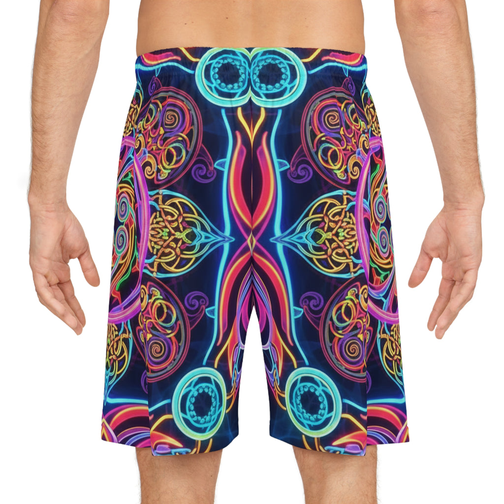 Psychedelic Neon Mandala Basketball Shorts