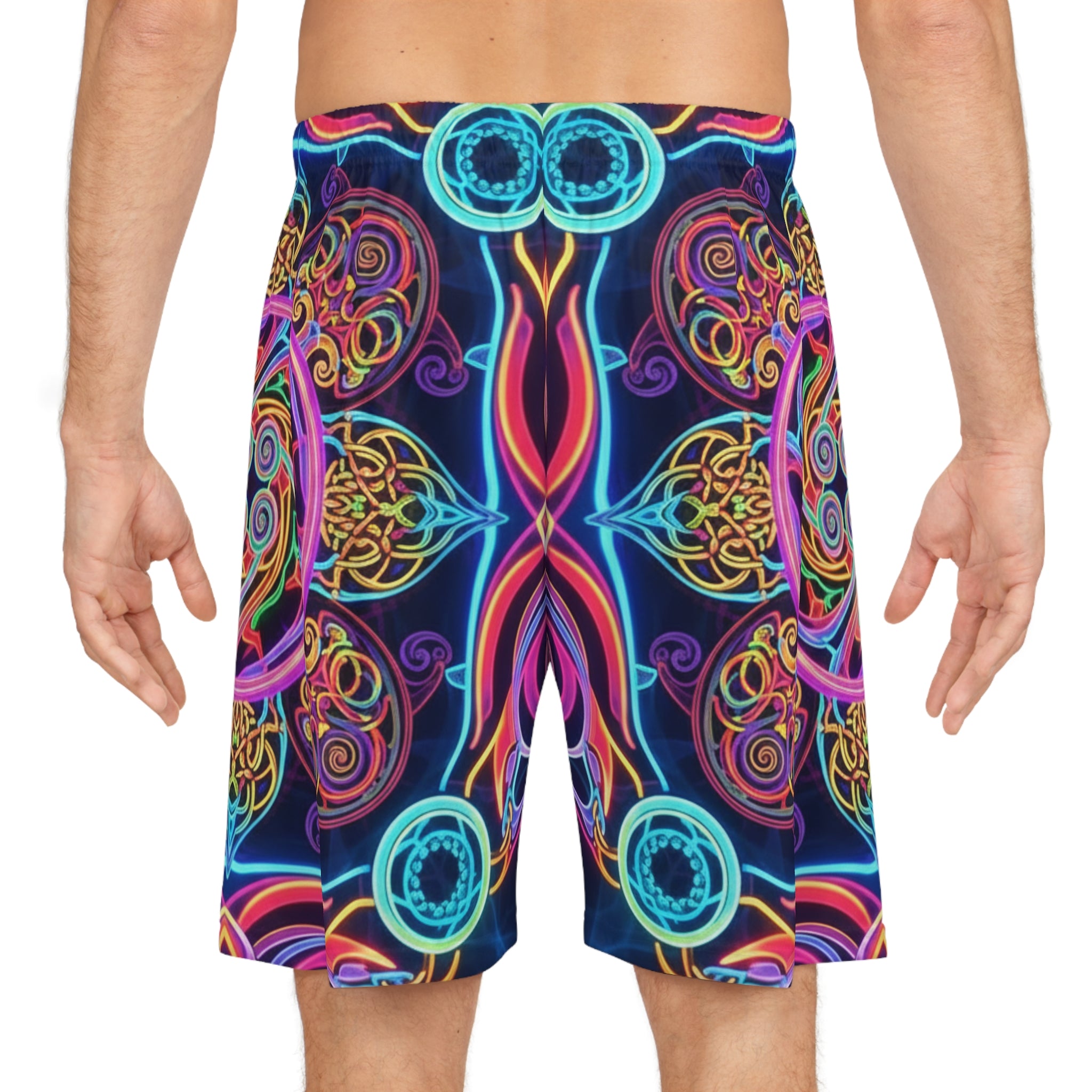Psychedelic Neon Mandala Basketball Shorts
