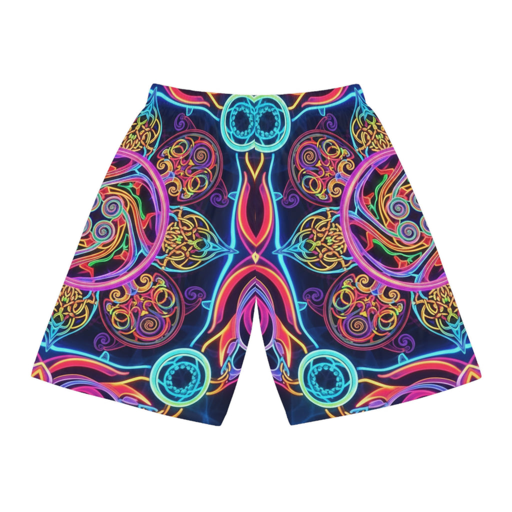 Psychedelic Neon Mandala Basketball Shorts