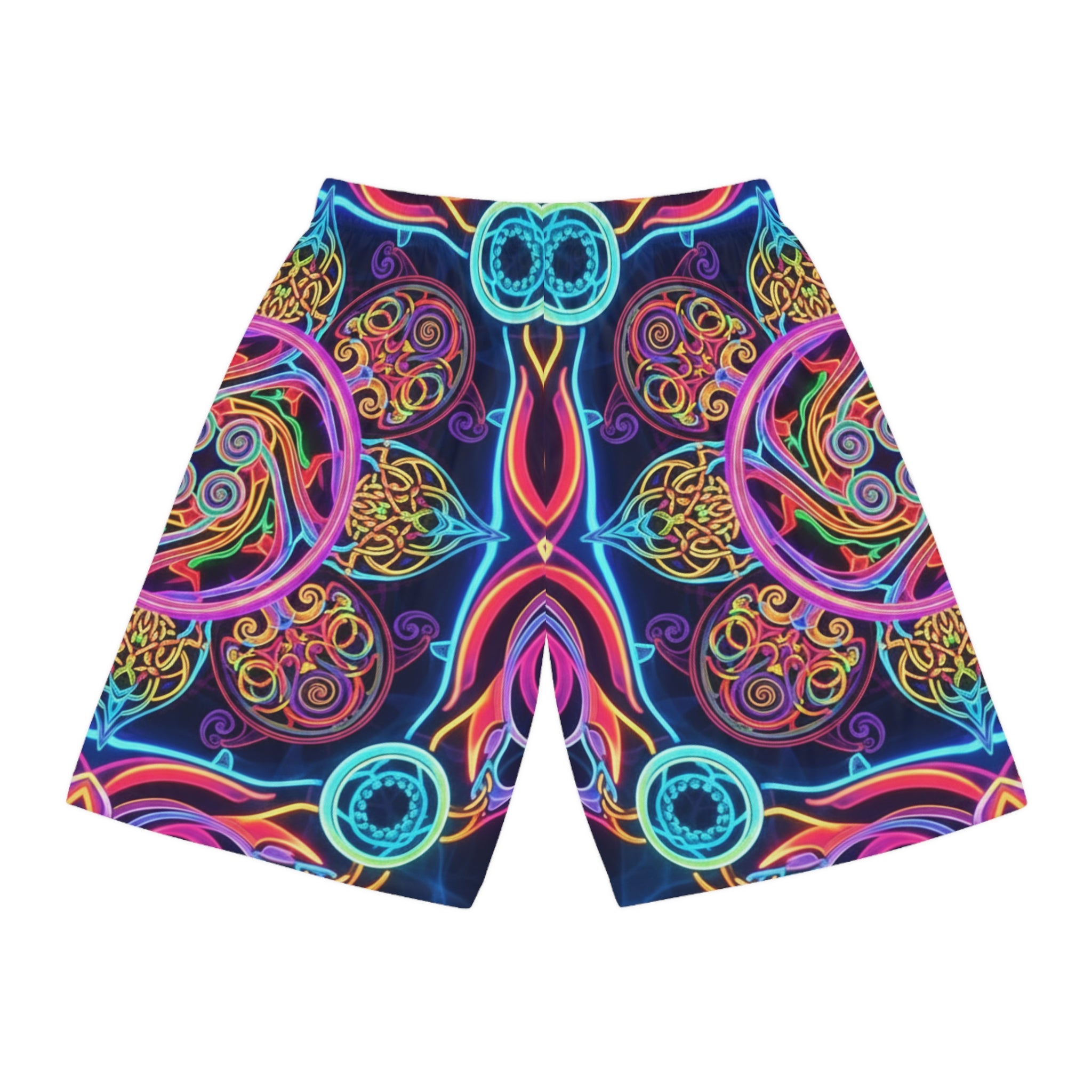 Psychedelic Neon Mandala Basketball Shorts