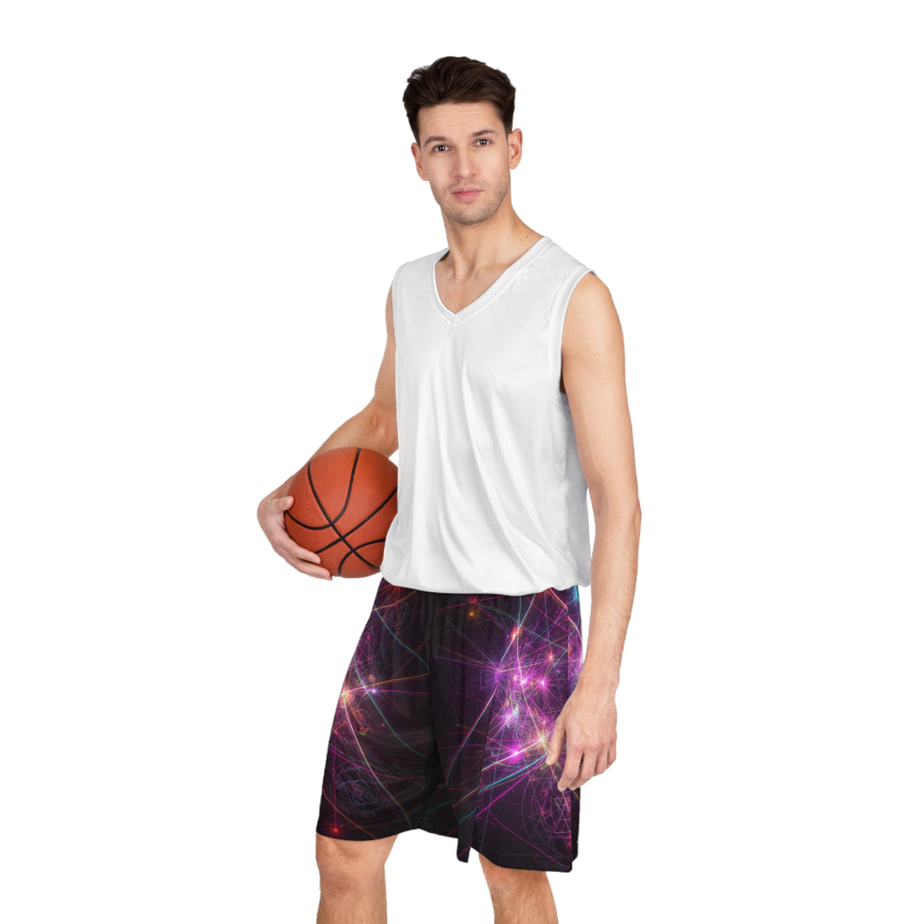 Neon Galaxy Basketball Shorts — Cosmic Light AOP Athletic Shorts