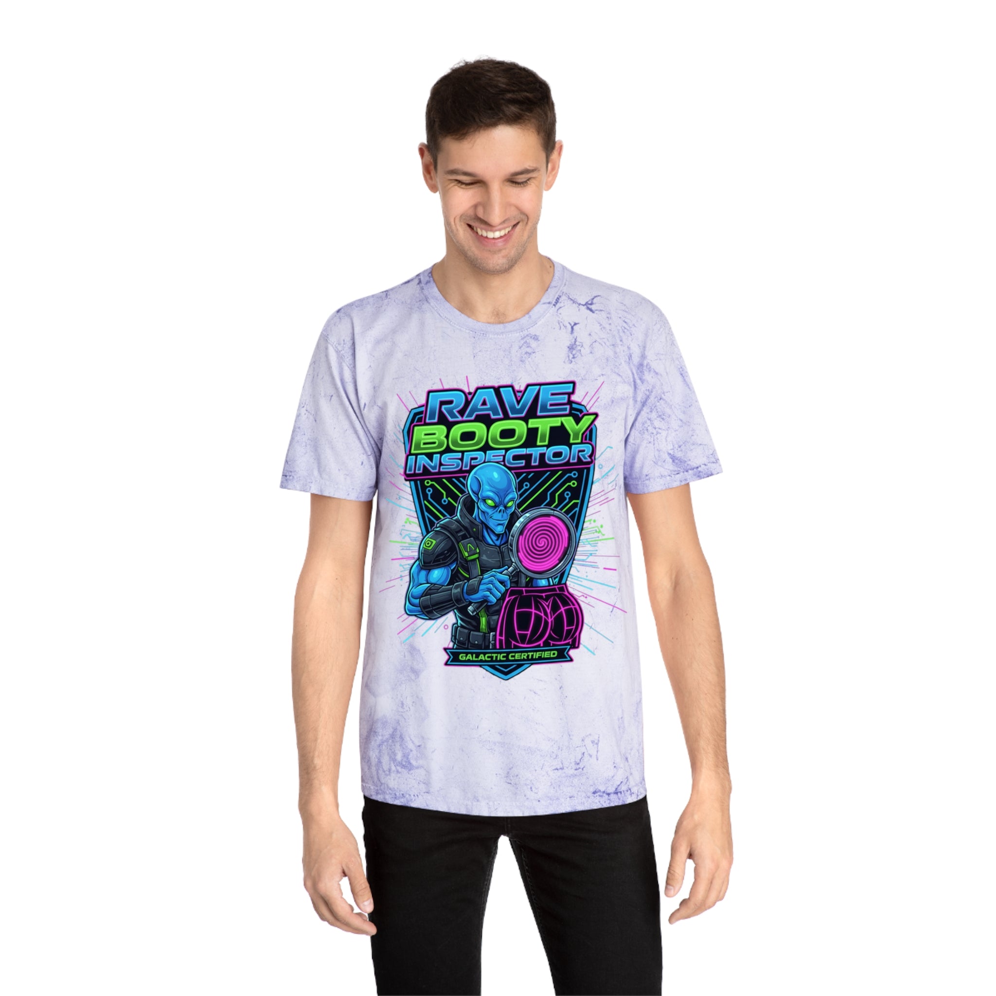 Rave Booty Inspector T‑Shirt — Neon Alien DJ Graphic Tee