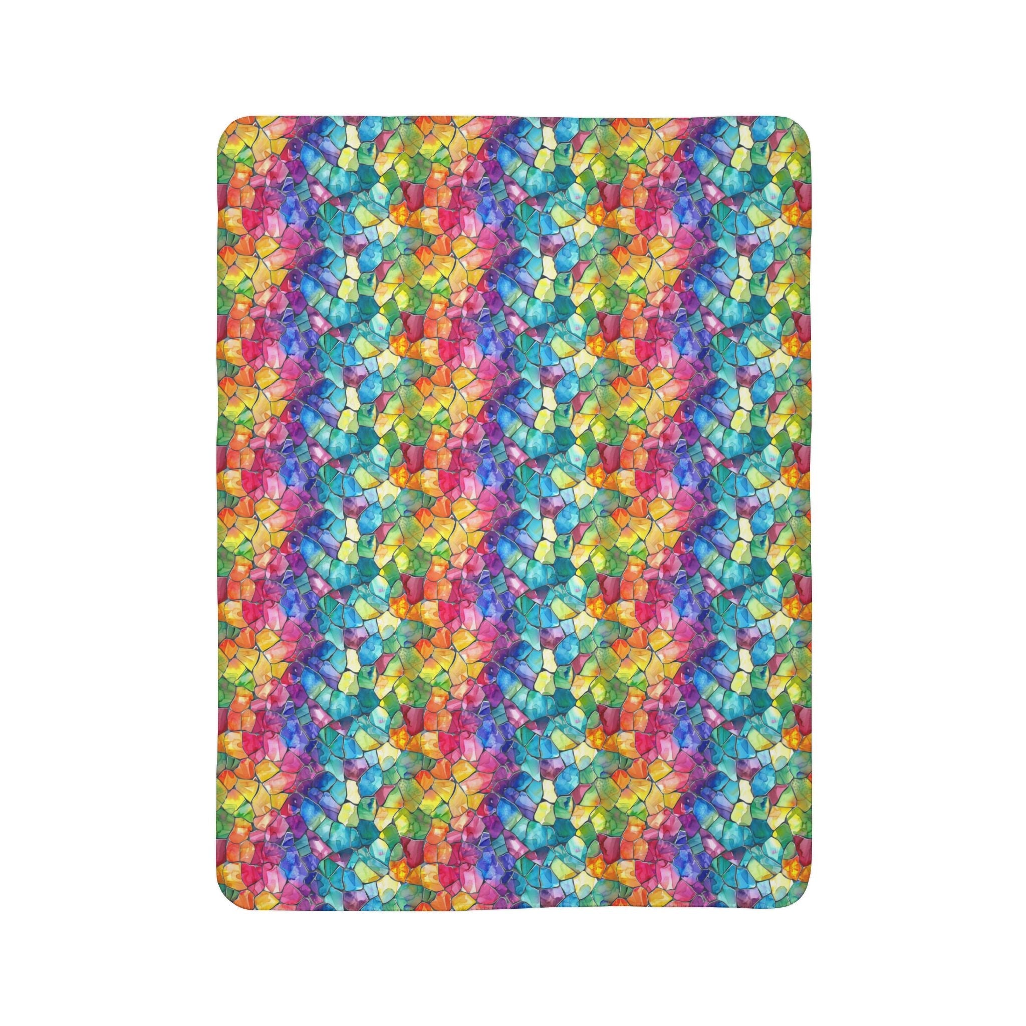 Bespattered Facade Rainbow Mosaic Vibrant Fleece Sherpa Blanket | 2 Colors & Sizes