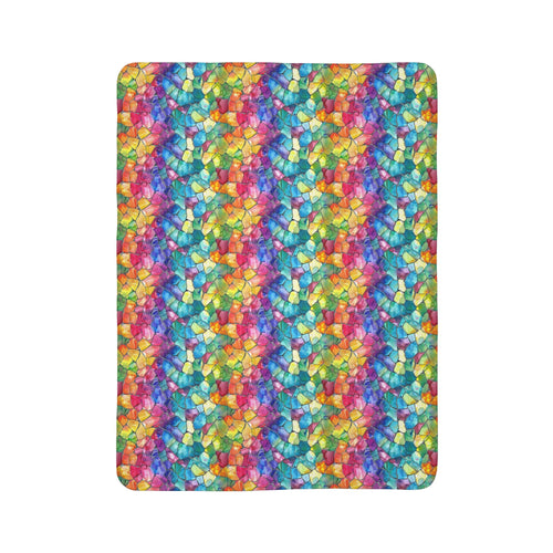 Bespattered Facade Rainbow Mosaic Vibrant Fleece Sherpa Blanket | 2 Colors & Sizes