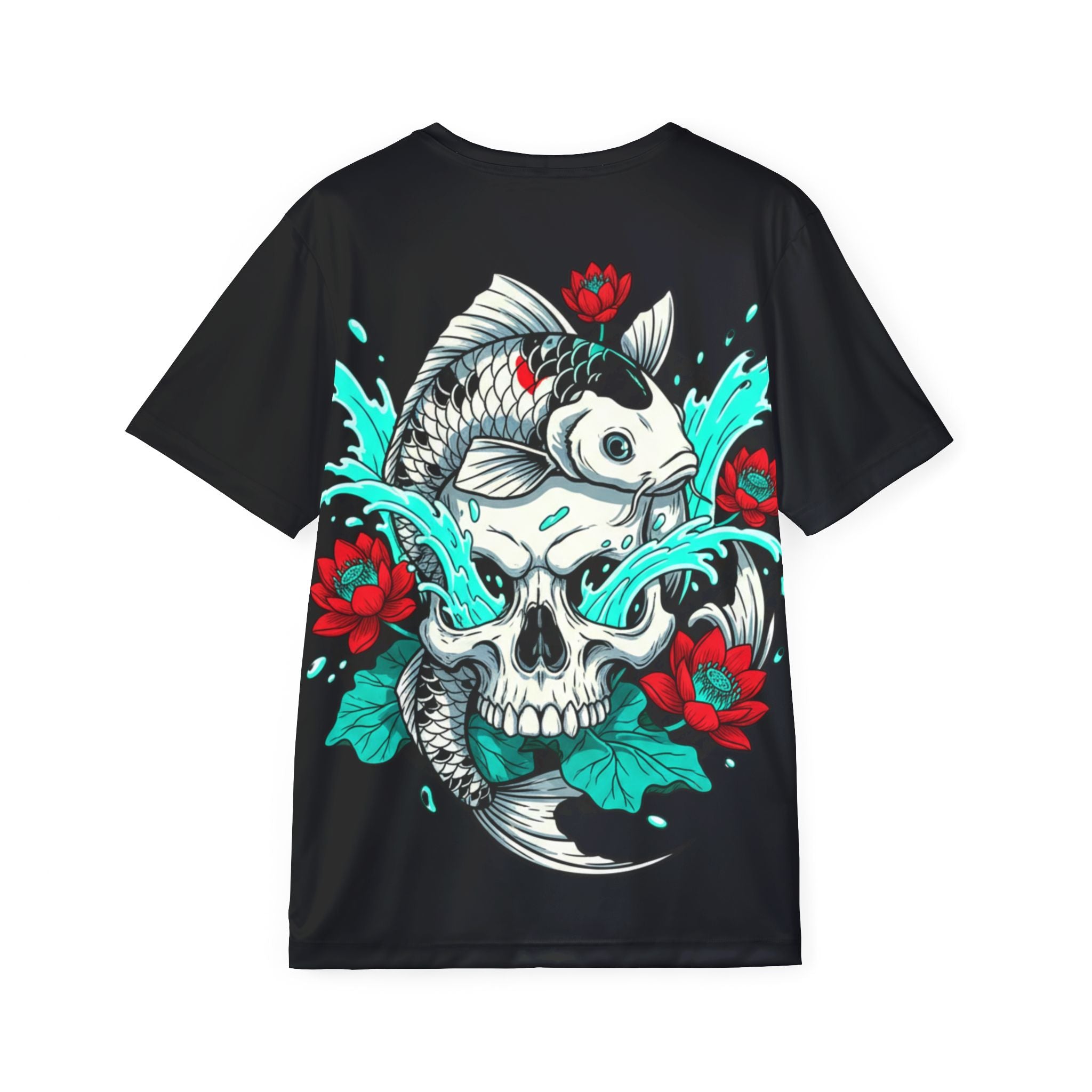Koi Skull Graphic Jersey — Men’s Athletic Tee with Floral Tattoo Design
