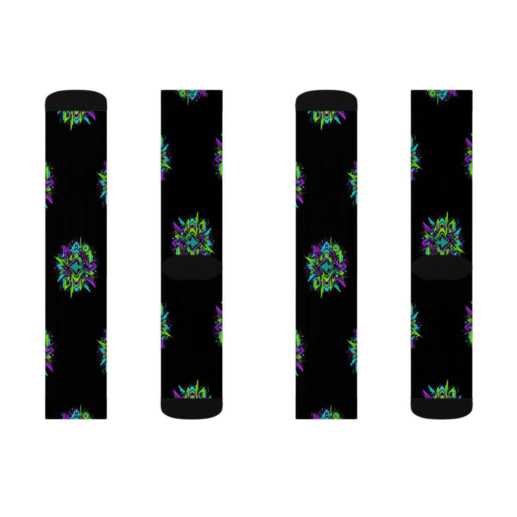 Neon Geometric Riddim Crew Socks