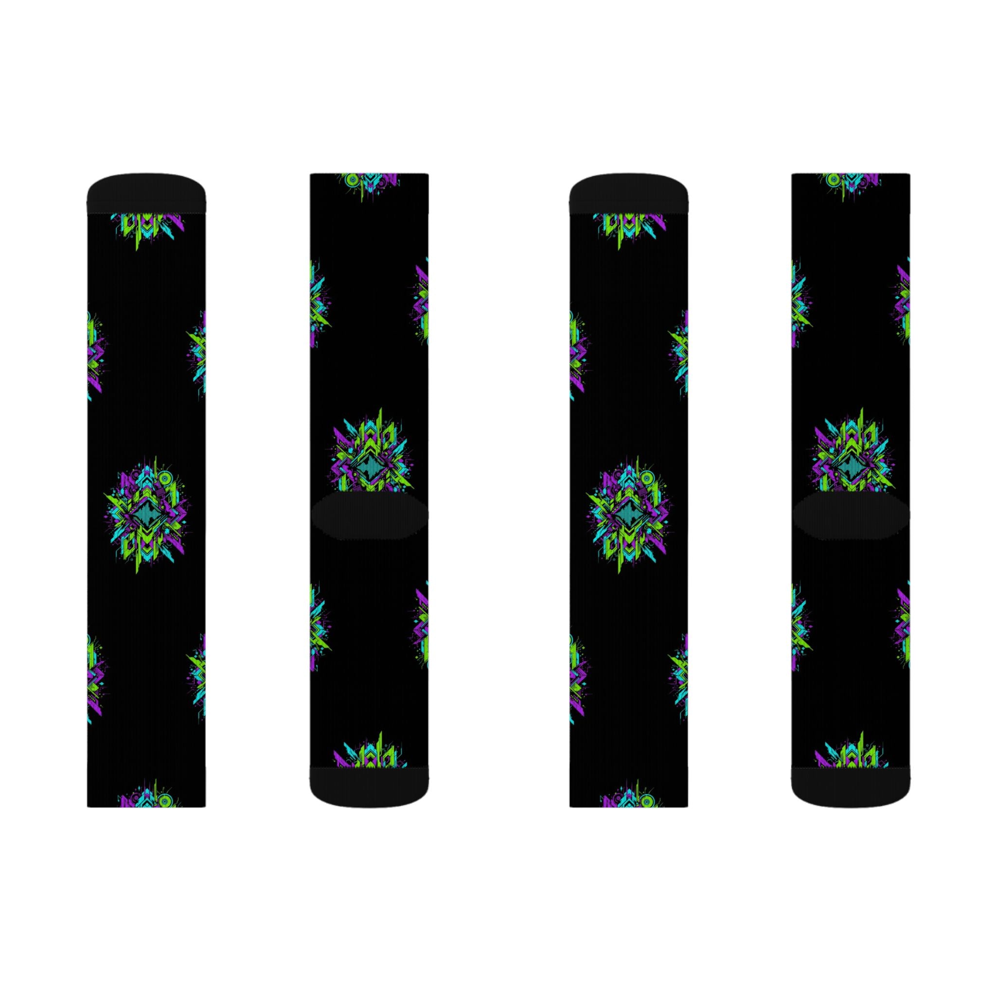 Neon Geometric Riddim Crew Socks
