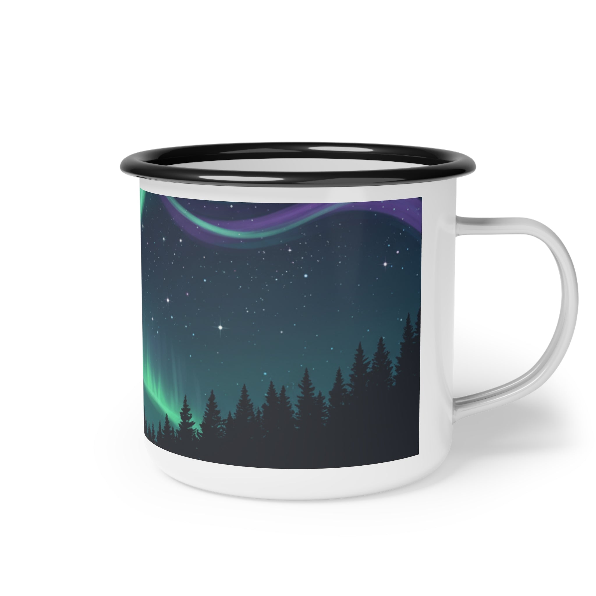 Aurora Night Enamel Camp Cup — Northern Lights Camping Mug